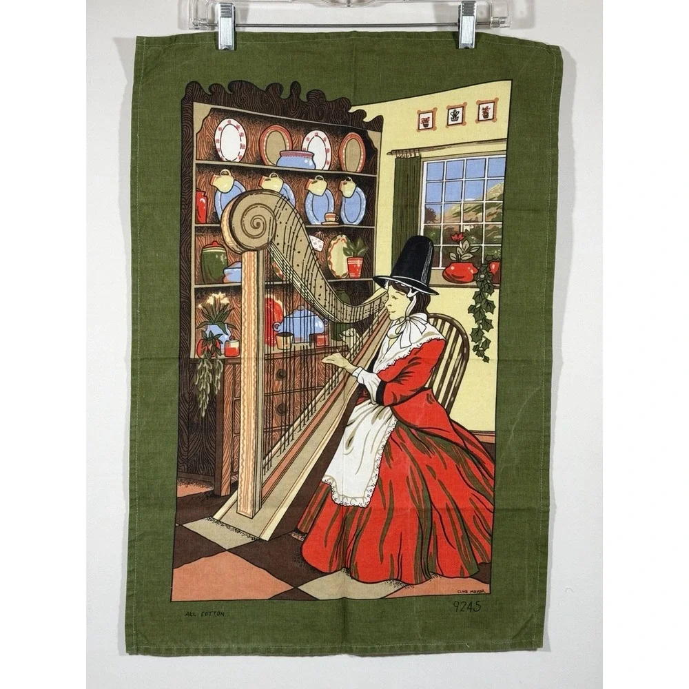 Clive Mayor Tea Towel Vintage Pilgrim Harpist Cottagecore Farmhouse Kitchen